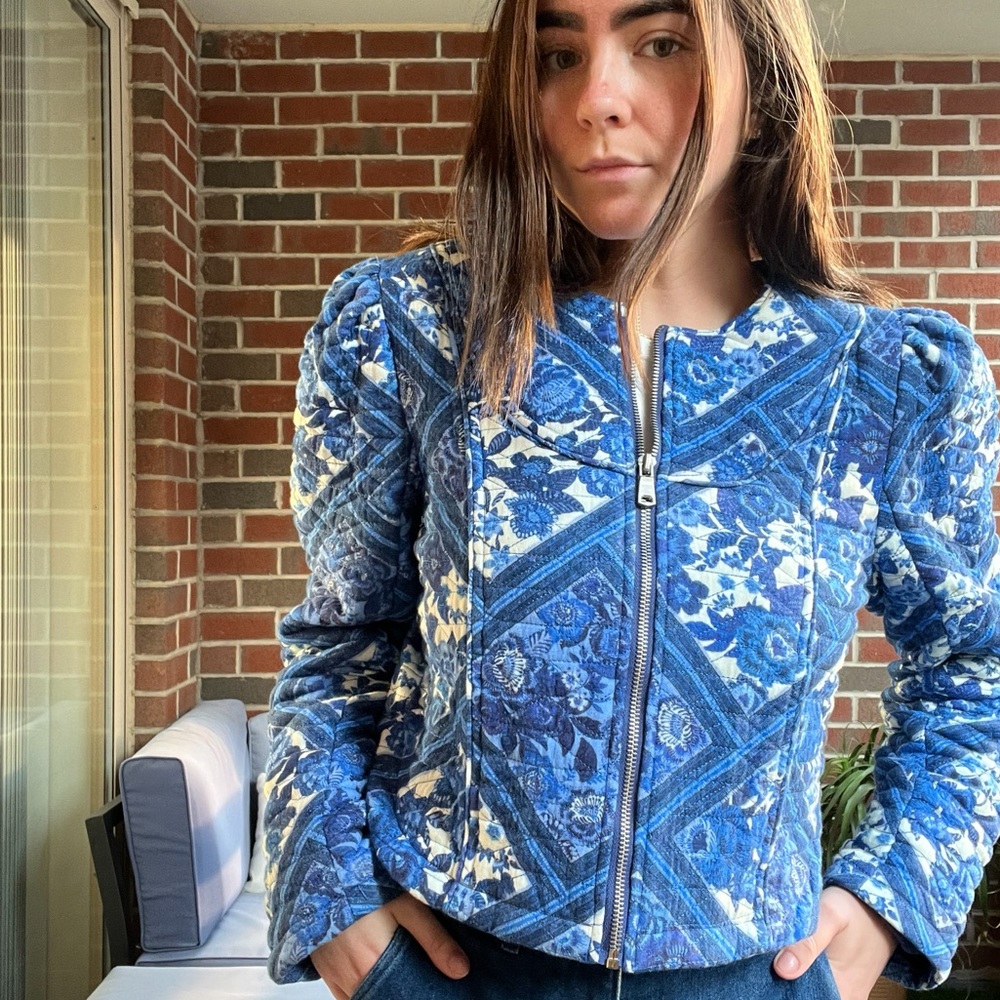 Blue Floral Quilted Jacket